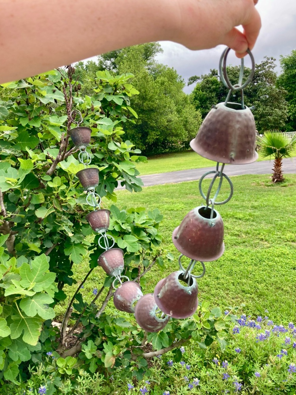 55” Copper Rain Chain Hammered Copper with Patina